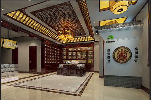 冠县古朴典雅的中式茶叶店大堂设计效果图